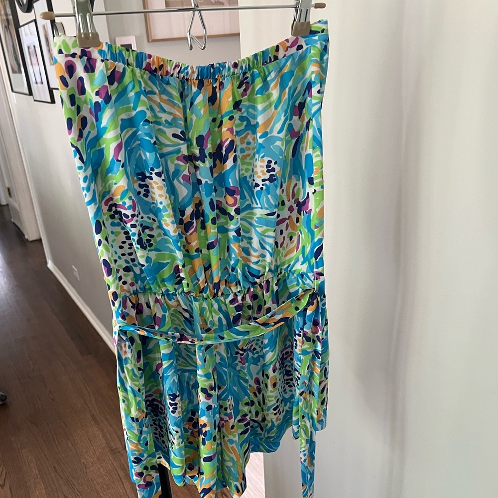 Lilly Pulitzer Strapless Tropical-Print Romper in Blue and Green